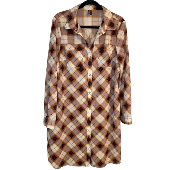 PrAna Red Orange Plaid Button Up Tunic Top Dress Cabincore Lagenlook Campcore - Picture 2 of 11